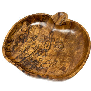 Wood Pumpkin Bowl Jack O Lantern Serving Candy Dish Tray Brown Spooky Rustic 10"